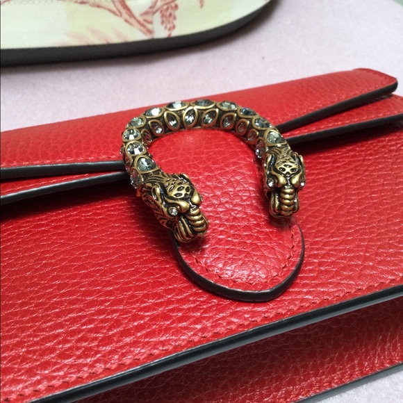 SOLD GUCCI Super Mini Dionysus Red Leather, Tiger Head with Crystals - Picture 3 of 6